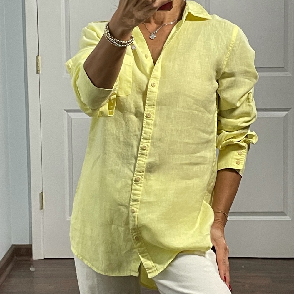 Banana Republic Yellow 100% Linen Button Down Shirt size S